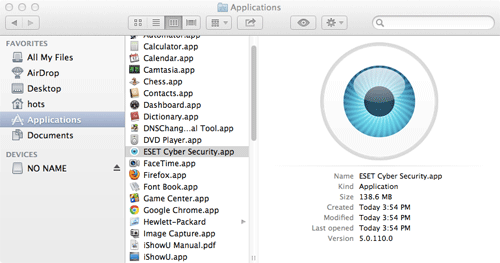 Applications Folder, ESET Cyber Security